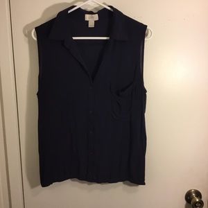 Dark Navy Blue Sleeveless Blouse by Loft